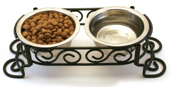 Spot Mediterranean Double Diner Dog Bowl Silver, 1ea (size: 1 Pt)