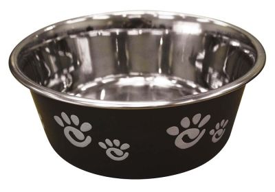 Spot Barcelona Stainless Steel Paw Print Dog Bowl Licorice, 1ea (size: 32Oz)