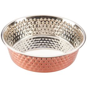 Spot Honeycomb Non Skid Stainless Steel Dog Bowl Hammered Exterior, Copper, 1ea (size: 1 Qt)